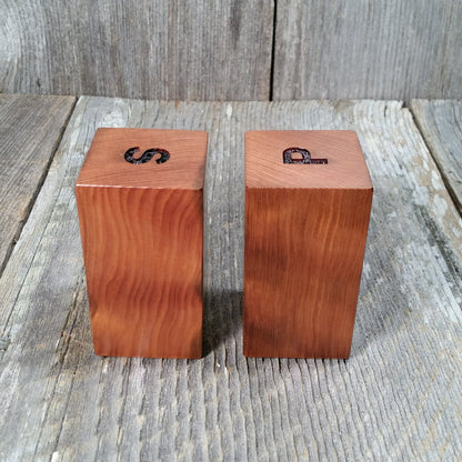 Salt and Pepper Shakers Wood Curly Handmade Redwood Square Set USA Made #2