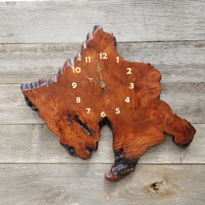 Wood Wall Clock Handmade Rustic Redwood Burl Clock Anniversary Gift #112