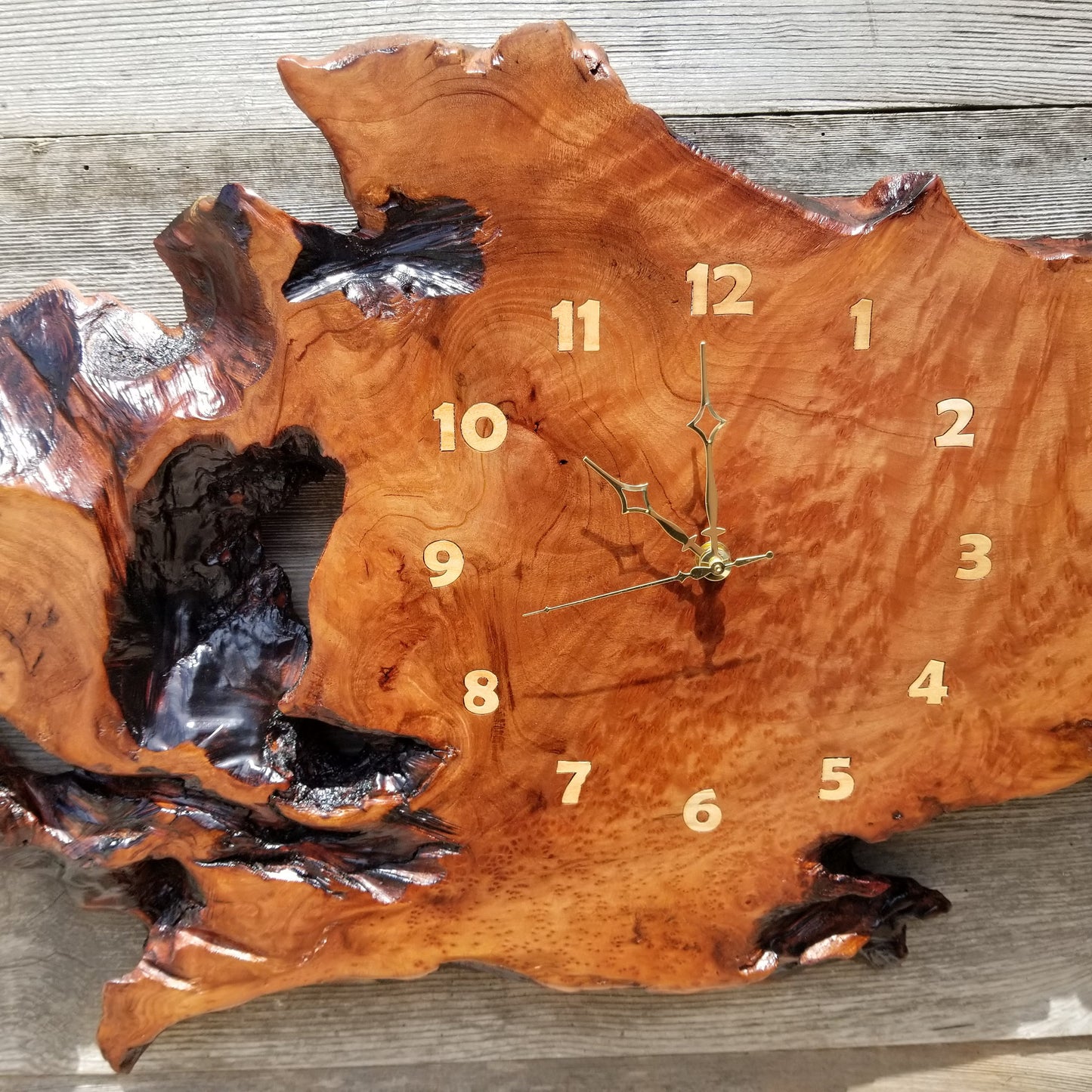 Redwood Wood Clock Wall Hanging Handmade #116