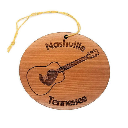 Nashville Tennessee Guitar Christmas Ornament Handmade Wood Ornament Made in USA California Redwood Laser Cut