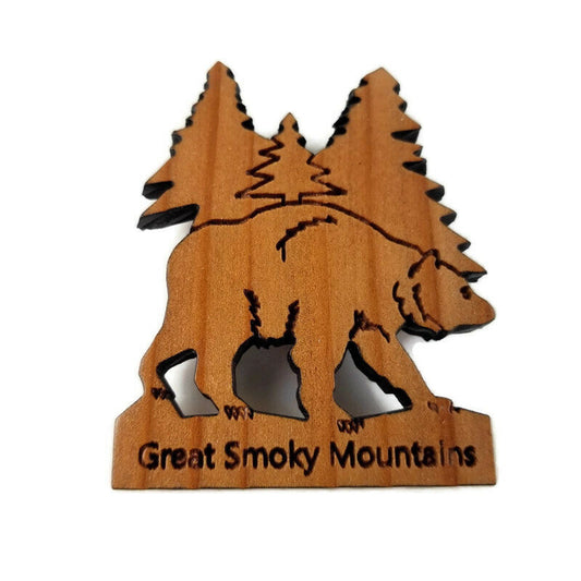 Great Smoky Mountains Bear and Trees Wood Refrigerator Magnet Made in USA Handmade Souvenir