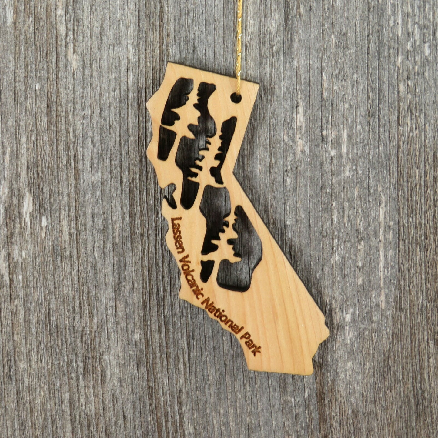 California State Shape Mt Lassen Volcanic National Park Christmas Ornament Laser Cut Handmade Wood Ornament Made in USA