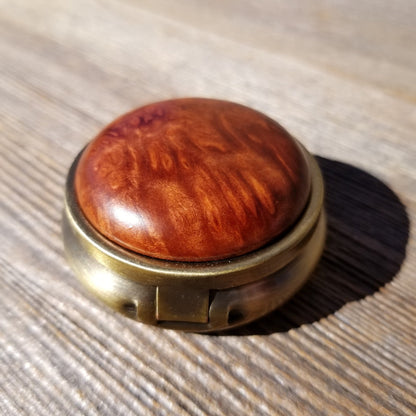 Handmade Pill Box 3 Sections Redwood Top California Burl Souvenir Memento Rustic Antique Bronze #208