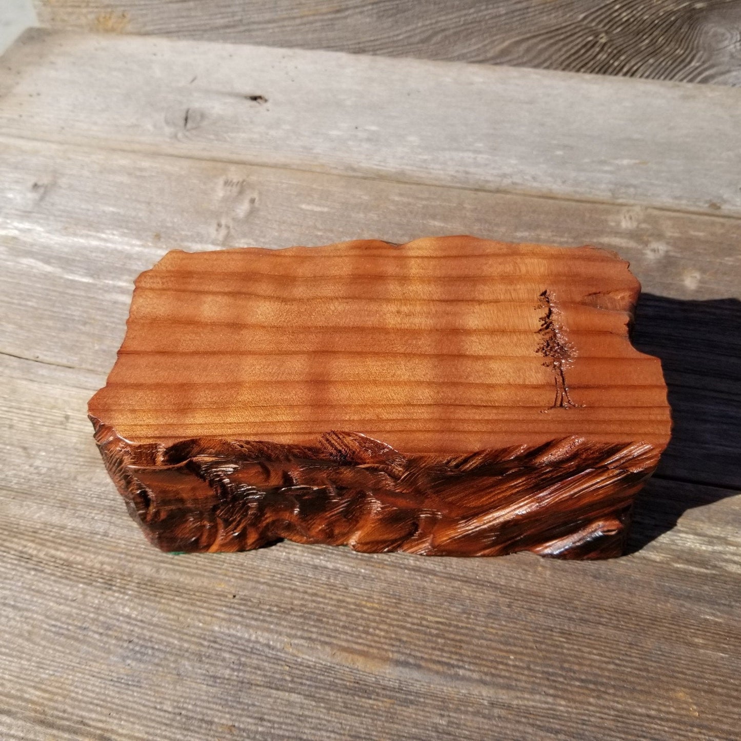 Redwood Jewelry Box Rustic Wood Engraved Tree #234