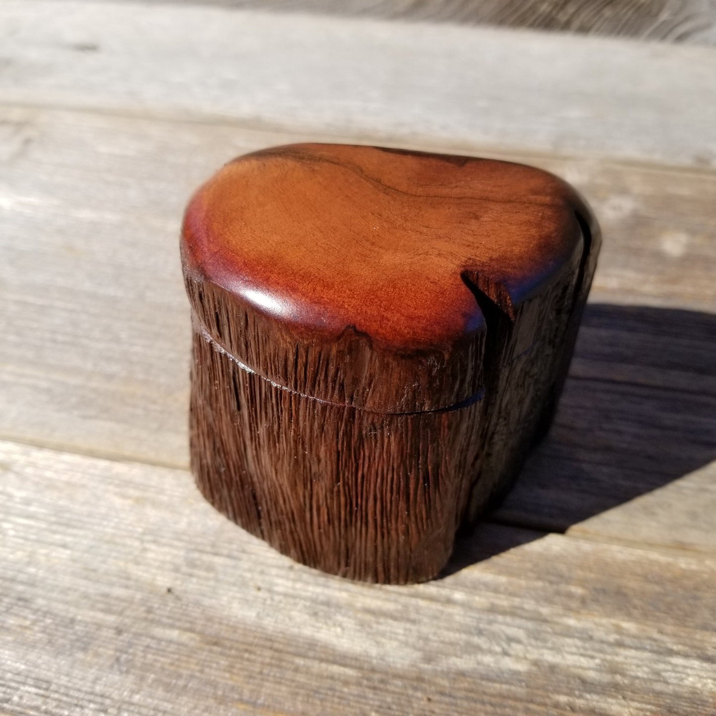 Wood Ring Box Redwood Rustic Handmade Mini #255