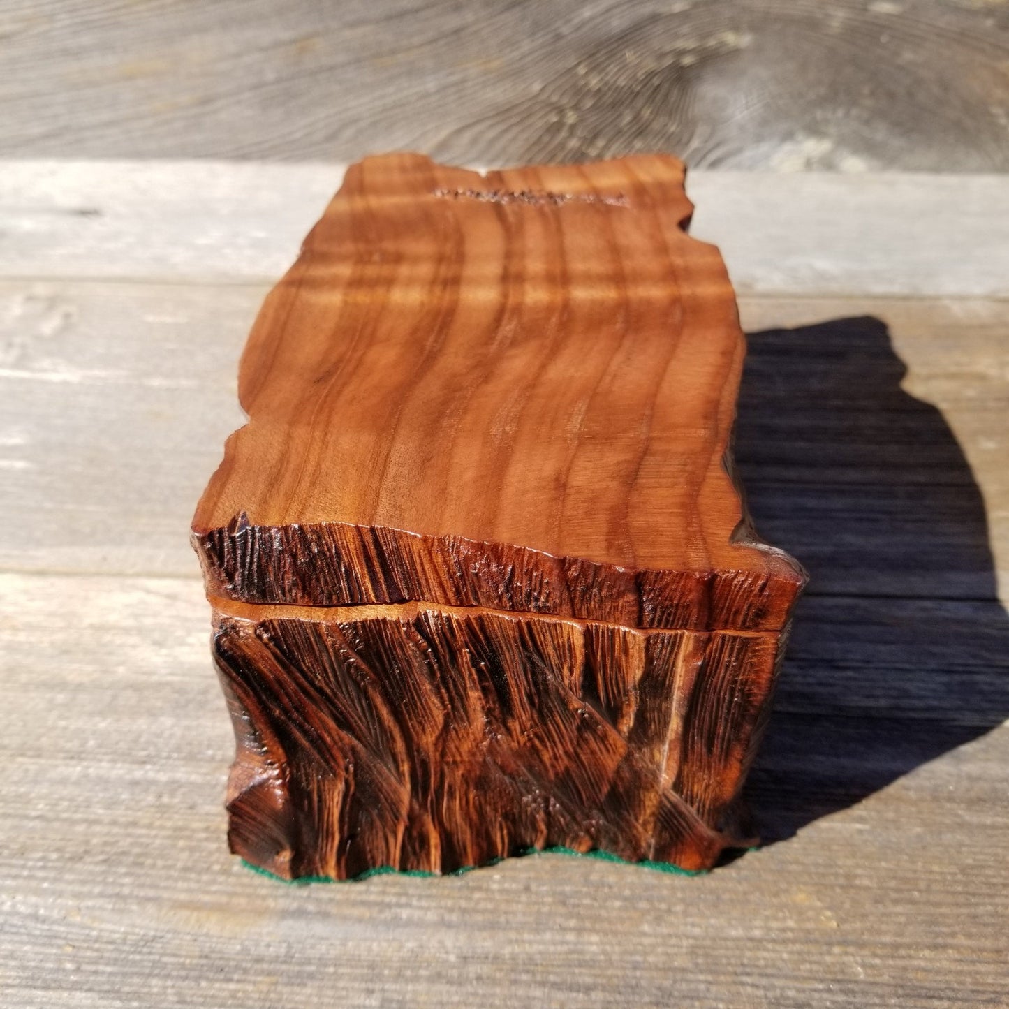 Wood Jewelry Box Redwood Tree Engraved Rustic Handmade Curly Wood #237