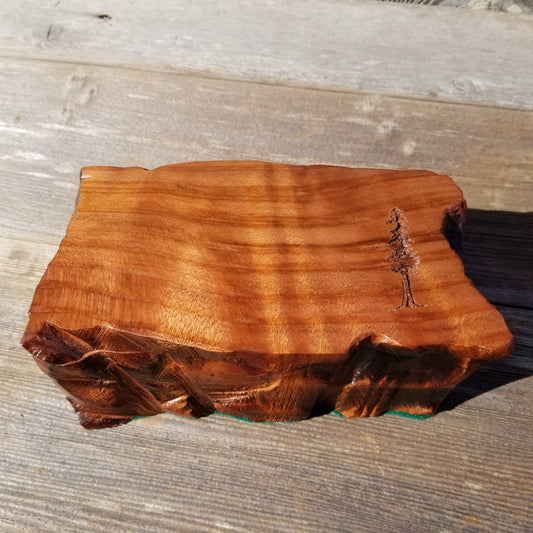 Wood Jewelry Box Redwood Tree Engraved Rustic Handmade Curly Wood #237