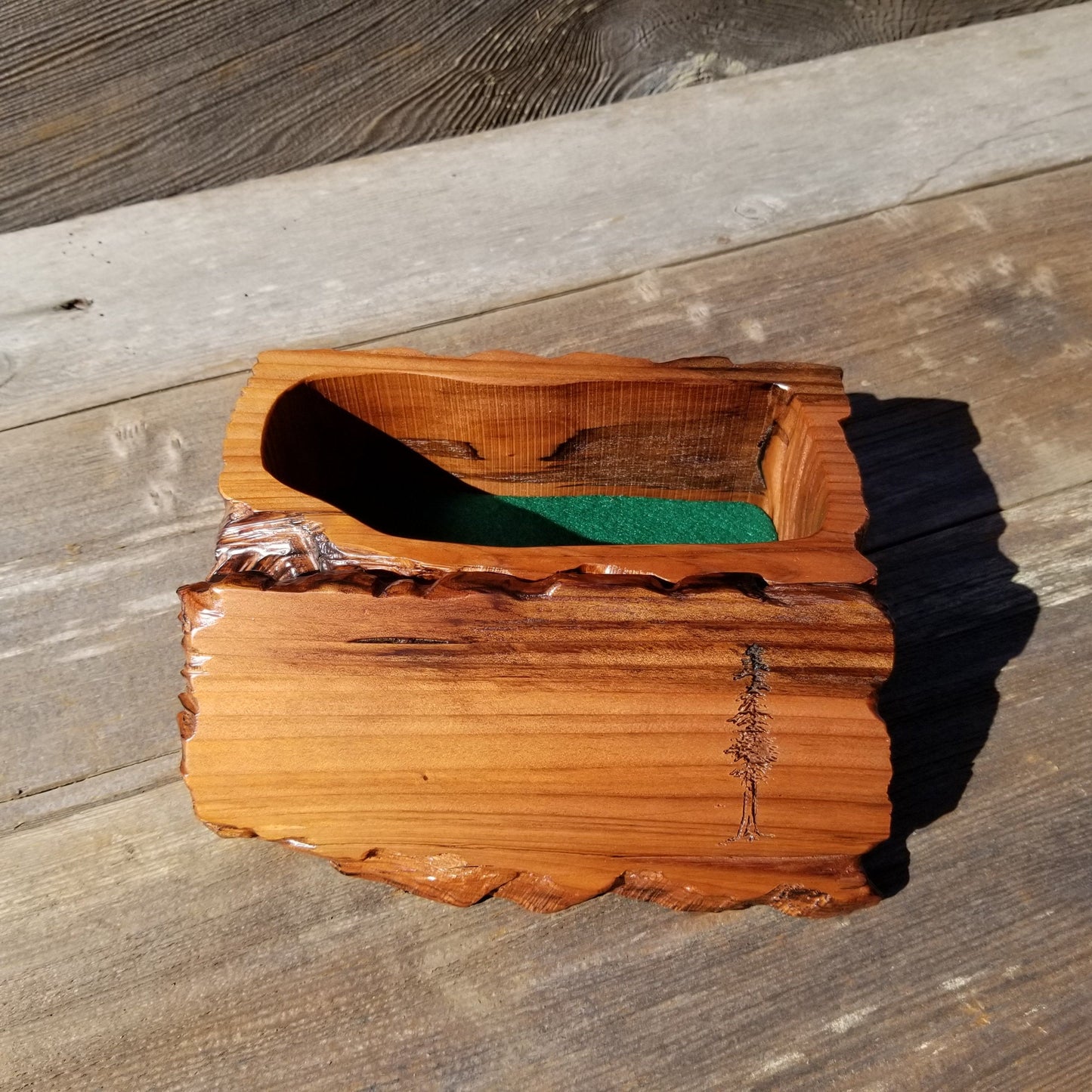 Wood Jewelry Box Redwood Tree Engraved Rustic Handmade #228