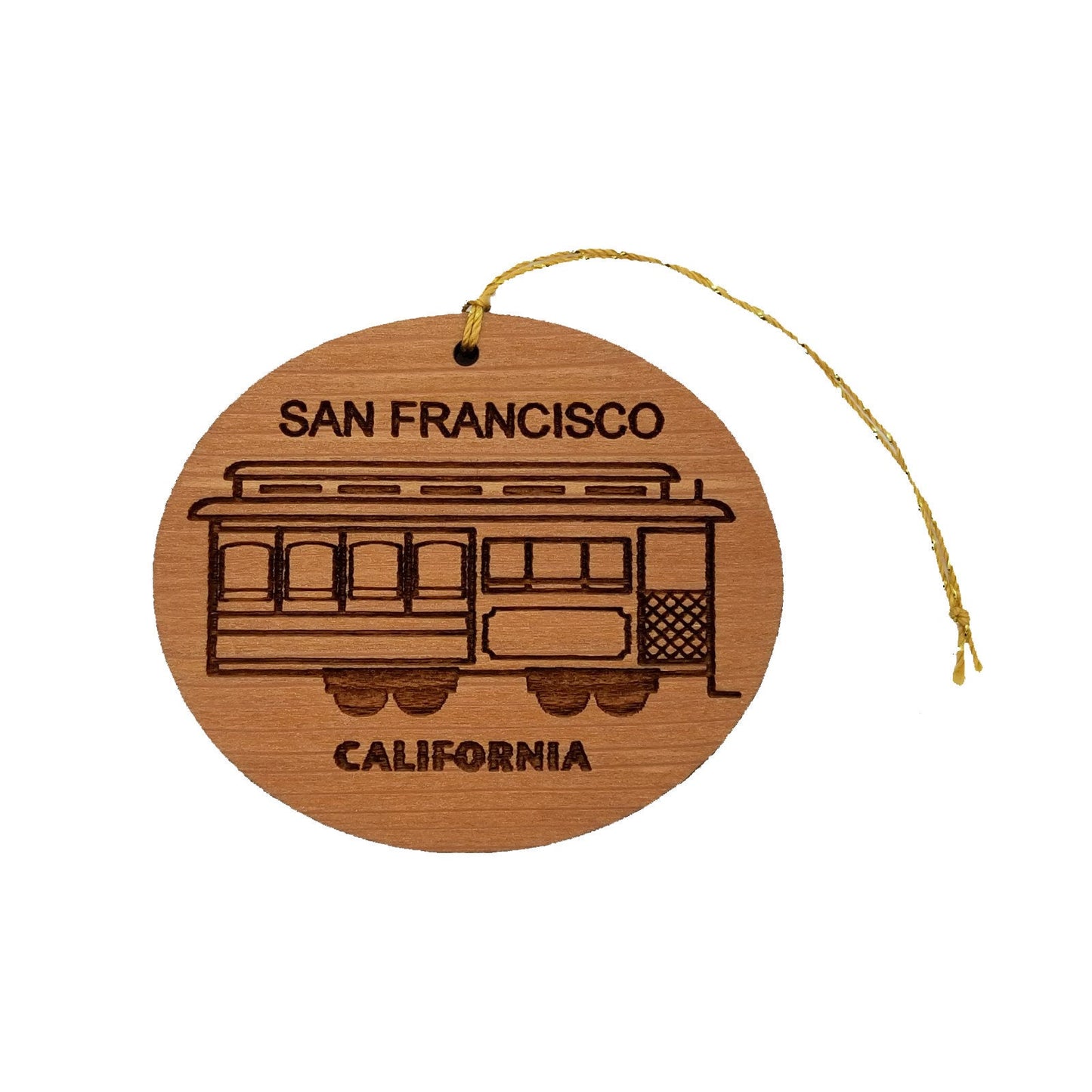 San Francisco California Cable Car Trolley Christmas Ornament Handmade Wood Souvenir Memento