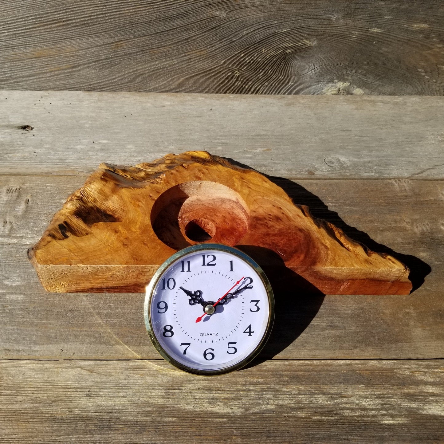 Redwood Burl Wood Clock Mantle Desk 2 Tone Wood Birdseye 221