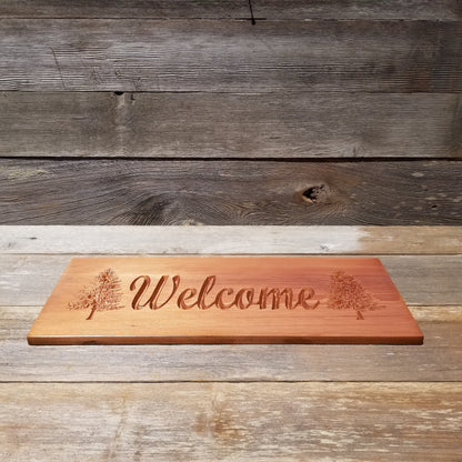 Welcome Sign with Two Trees Handmade Carved Sign Redwood