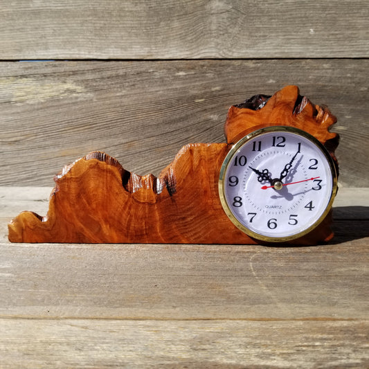 Wood Clock Desk, Office, Mantel Redwood Burl Handmade #217