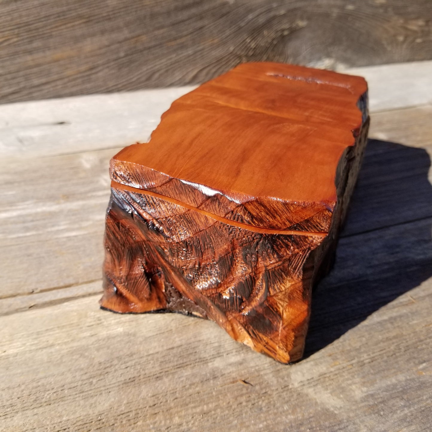 Wood Jewelry Box Redwood Tree Engraved Rustic Curly Wood #231