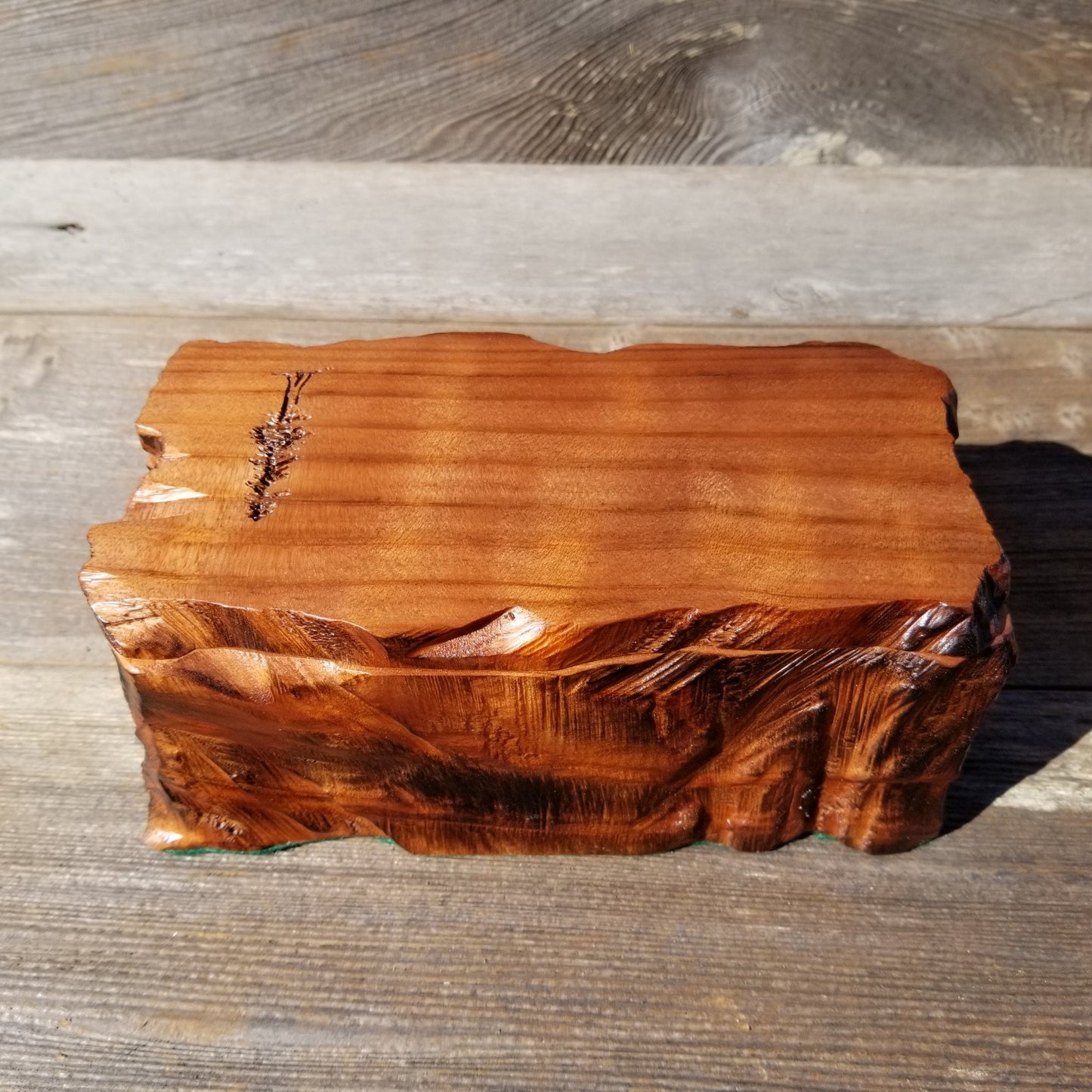 Redwood Jewelry Box Rustic Wood Engraved Tree #234