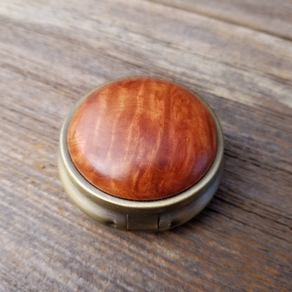 Handmade Pill Box 3 Sections Redwood Top California Burl Souvenir Memento Rustic Antique Bronze #167