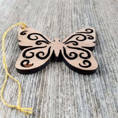 Butterfly Christmas Ornament Wood Ornament California Redwood Laser Cut Handmade Made in USA Collector Housewarming Red Wood