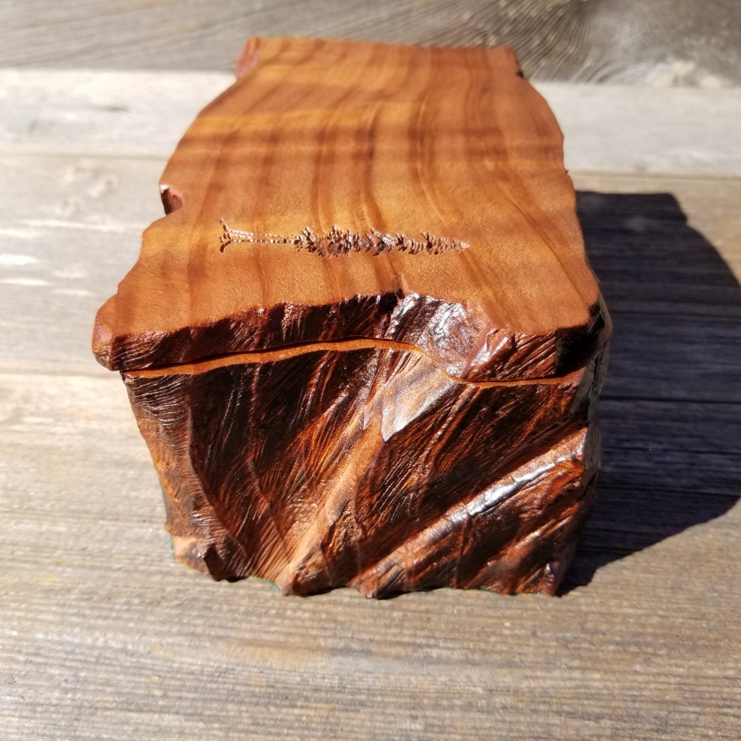 Wood Jewelry Box Redwood Tree Engraved Rustic Handmade Curly Wood #237