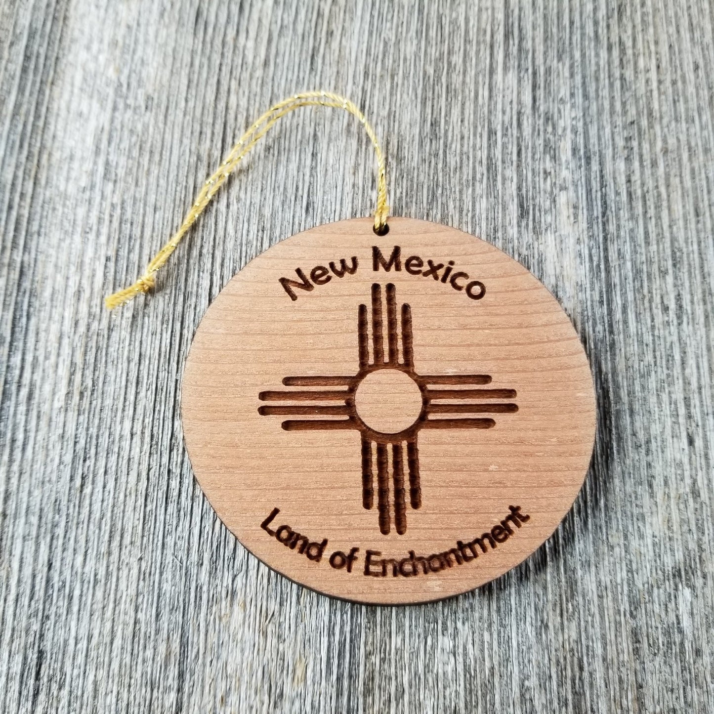 New Mexico Wood Christmas Ornament Land of Enchantment Flag Symbol Laser Cut Handmade Made in USA Housewarming Gift Souvenir Memento