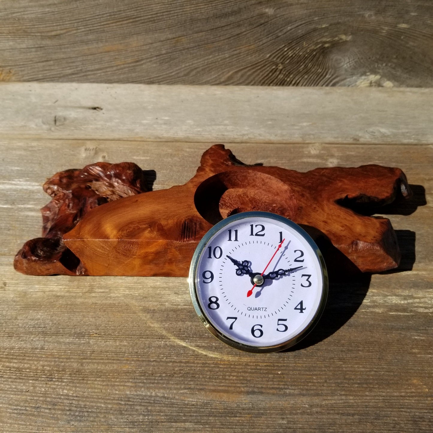 Wood Desk Clock Handmade California Redwood Burl #220