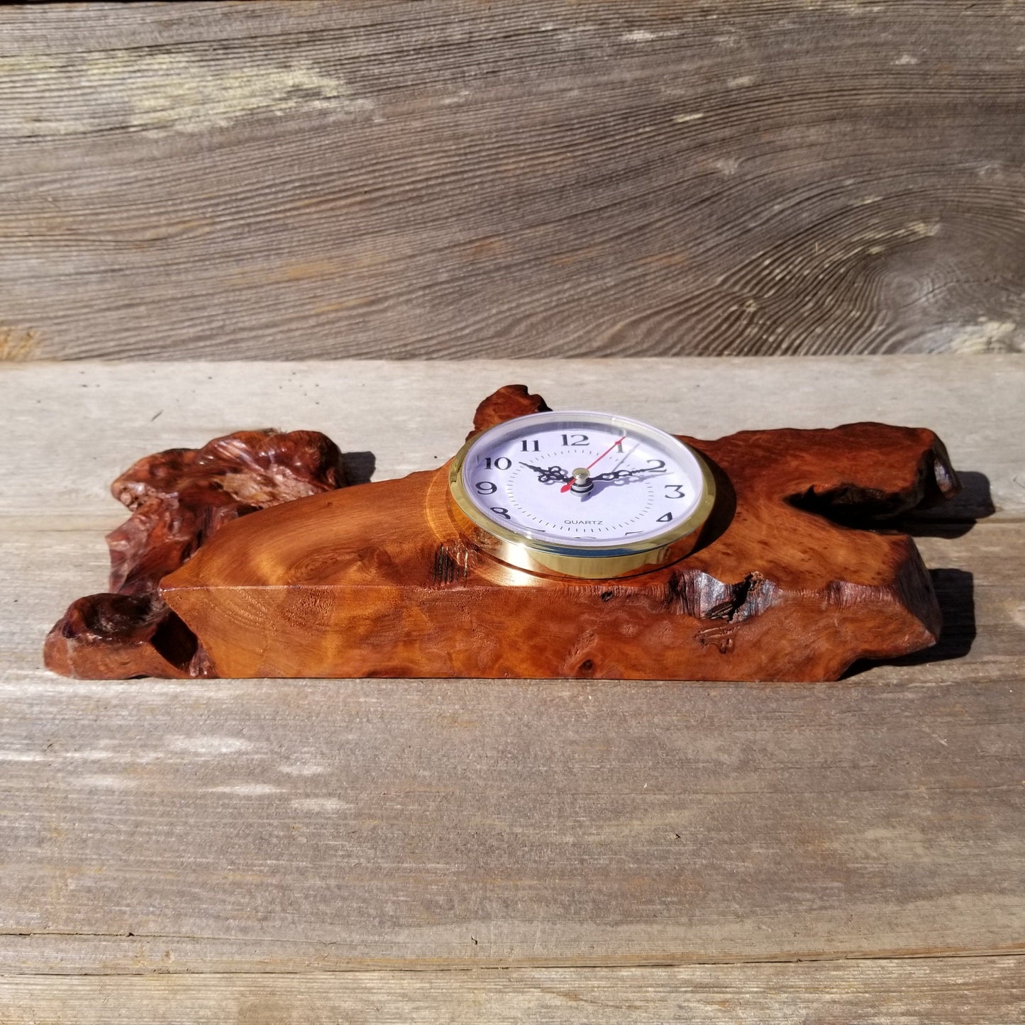 Wood Desk Clock Handmade California Redwood Burl #220