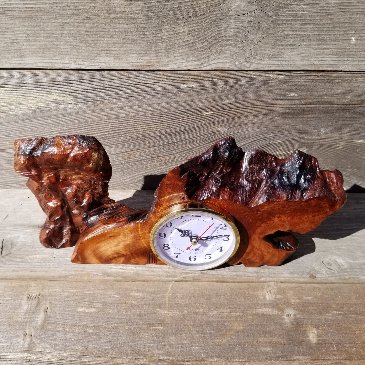 Wood Desk Clock Handmade California Redwood Burl #220