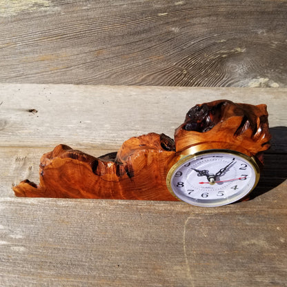 Wood Clock Desk, Office, Mantel Redwood Burl Handmade #217