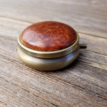 Handmade Pill Box 3 Sections California Redwood Burl Top Souvenir Memento Rustic Antique Bronze #168