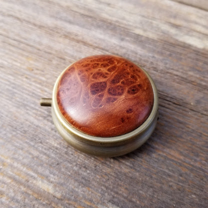 Handmade Pill Box 3 Sections California Redwood Burl Top Souvenir Memento Rustic Antique Bronze #168