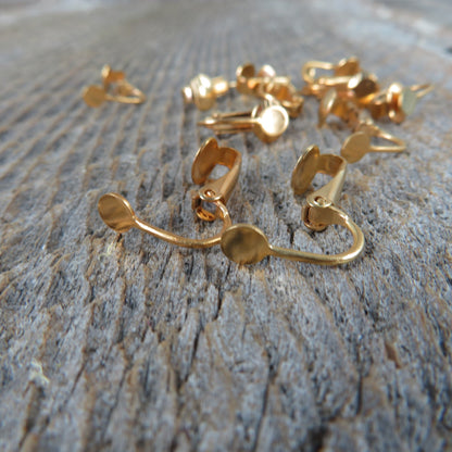 12 Pair Clip On Earring Findings with 5mm Pad - Gold Tone Ear Clip Jewelry Making - Earring Repair - Earring Parts - Lever Back