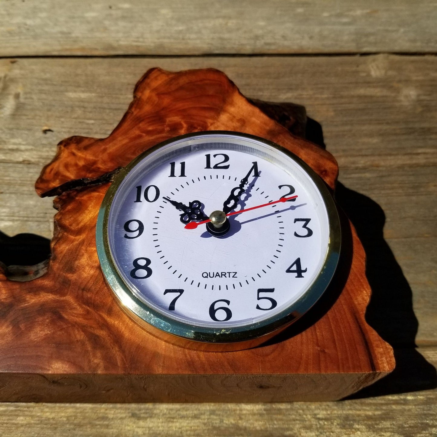 Redwood Wood Clock Redwood Burl Clock Table Shelf Mantle Desk Office Sitting Wood #392 Red Wood Anniversary Gift