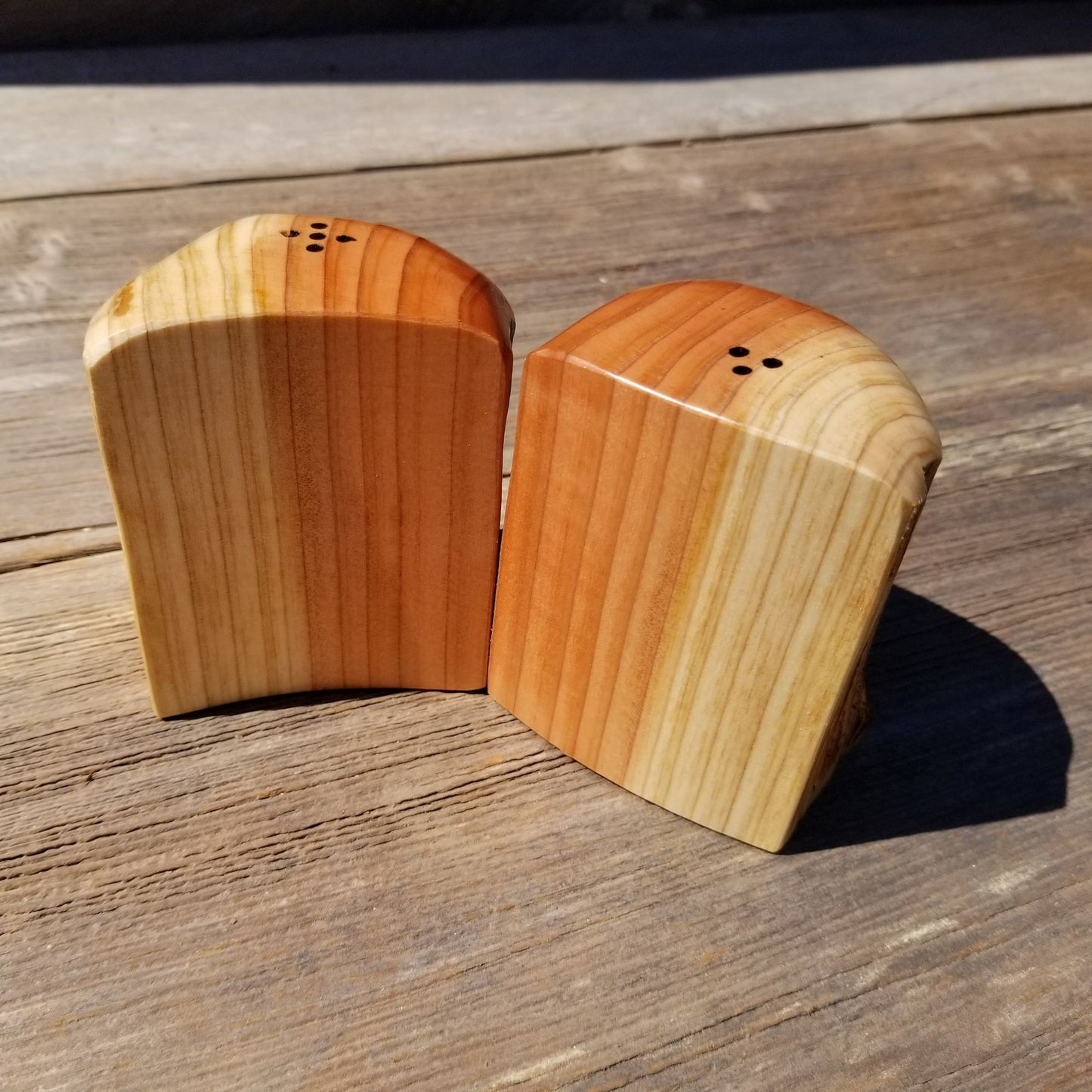 Redwood Rustic Salt and Pepper Shakers Set Handmade Anniversary Wedding #380 Housewarming Christmas California Wood 2 Tone