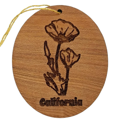 California Poppy Christmas Ornament - Poppies - CA State Flower Handmade Wood Memento Souvenir - Travel Gift - California Redwood