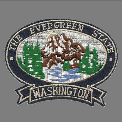 Washington Patch – WA The Evergreen State - Washington Souvenir – Washington Travel Patch Mountains and Trees Applique 3.25"