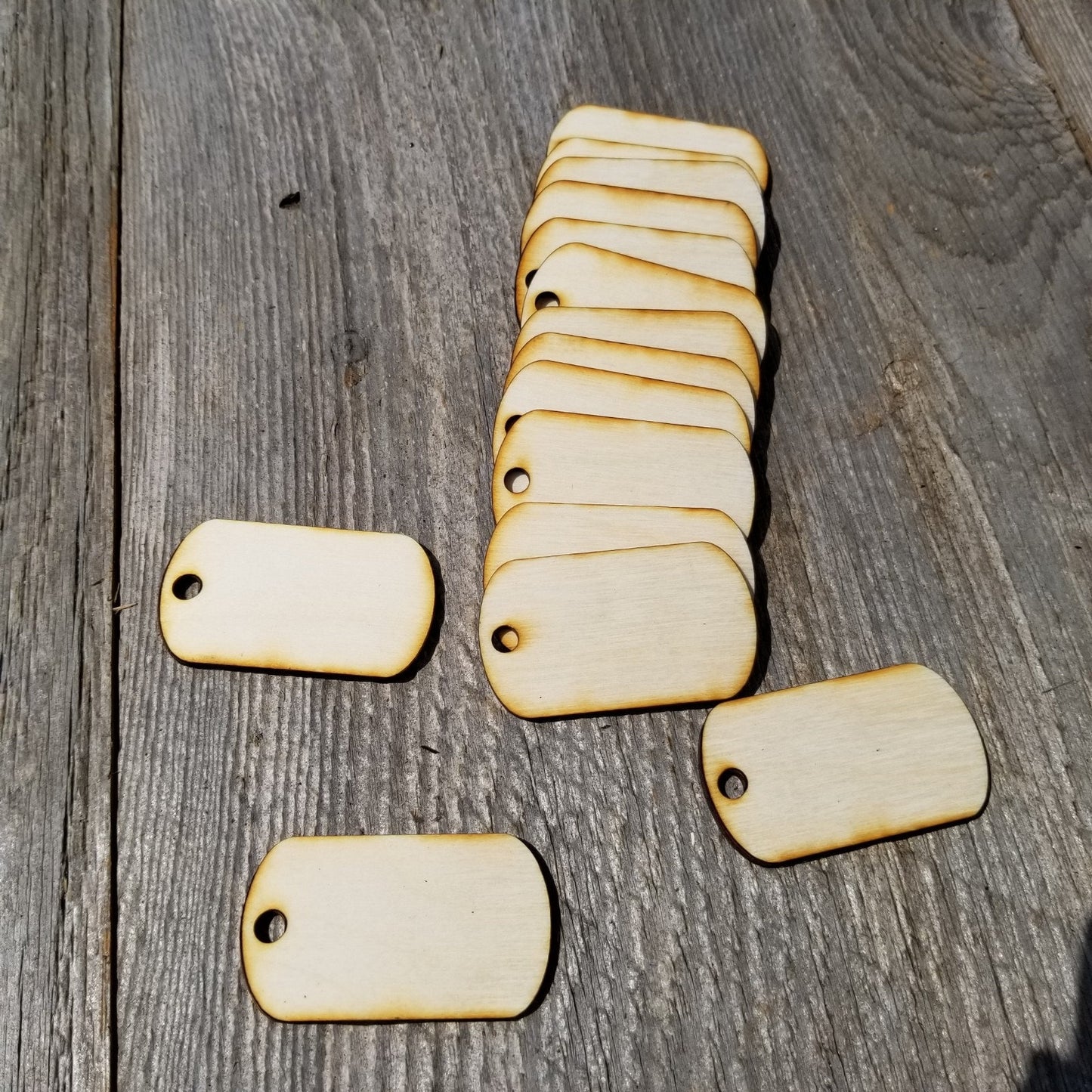 Rectangle Dog Tags - 2 Inch Wood Cutout - Unfinished Wood - Lot of 12 - Wood Blank - Craft Projects