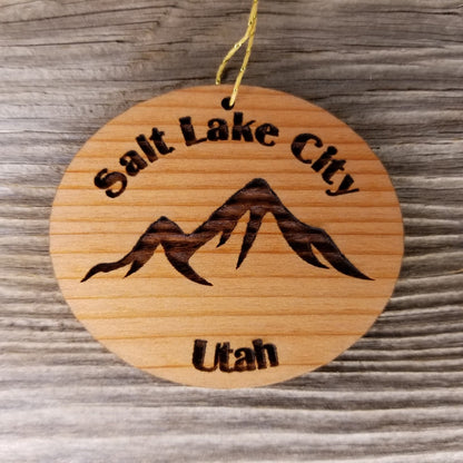 Salt Lake City UT Ornament Mountains Handmade Wood Ornament Utah Souvenir