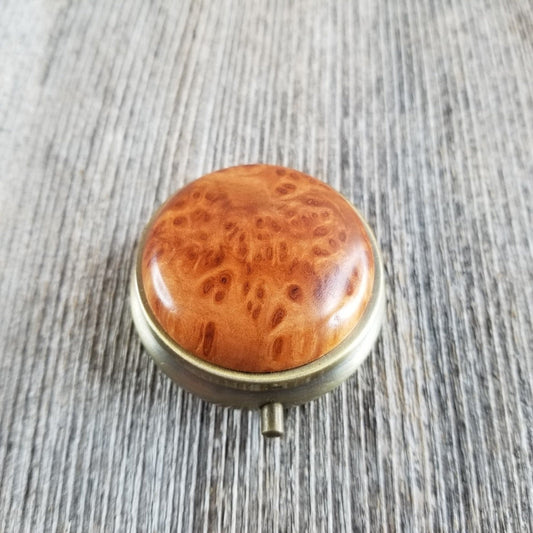 Handmade Pill Box 3 Sections California Redwood Burl Top Souvenir #286