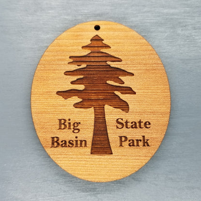 Big Basin State Park Christmas Ornament Redwood Tree Oval Laser Cut Handmade Wood Ornament Engraved Tree