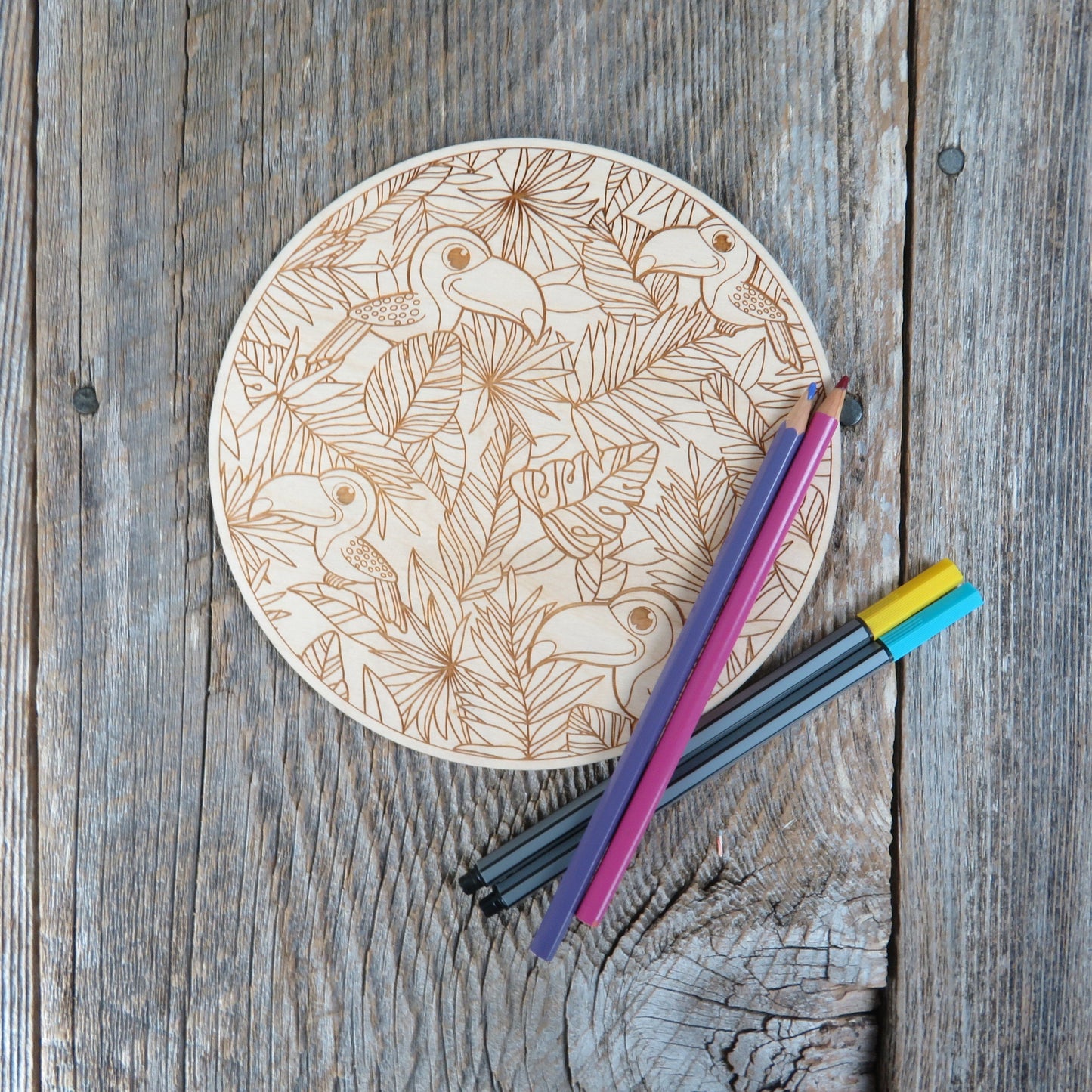 Color Your Own Wood Art - DIY - Wood - Coloring Project - Craft Supply - Adult Craft Project - Kids Crafts - Island Toucan Relaxation Gift